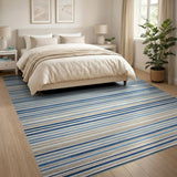 Geometric Modern Blue and Teal Blue Striped Geometric Area Rug