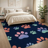 Colorful Paw Print Kids Cartoon Rug