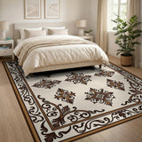 Ornate Gold Motif Beige Area Rug