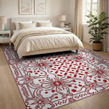 Intricate Red Floral Medallion Area Rug