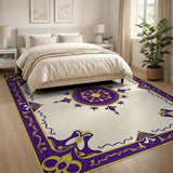 Regal Purple Fleur-de-Lis Ornate Border Rug