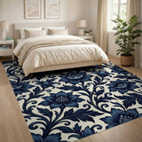 Blue and Teal Navy Blue Floral Vintage Area Rug