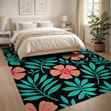 Pink Hibiscus Teal Monstera Leaf Rug
