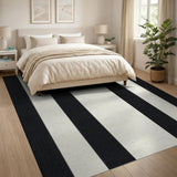 Bold Black White Striped Geometric Rug