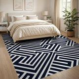Geometric Modern Black and White Bold Black White Geometric Maze Rug