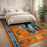 Bold Blue Elephant on Orange Southwestern Area Rug