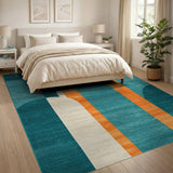 Teal Orange Geometric Arch Area Rug