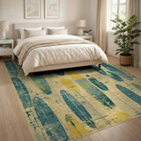 Vintage Teal Surfboard Distressed Area Rug