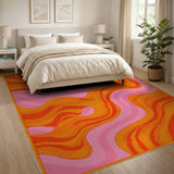 Multi-color and Patterns Vibrant Orange Pink Swirl Abstract Area Rug
