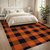Burnt Orange Black Buffalo Plaid Area Rug