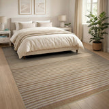 Beige Tan Striped Woven Jute Rug