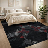 Modern Black Red Geometric Dot Area Rug