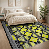 Vibrant Yellow Black Diamond Geometric Rug