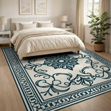 Blue and Teal Navy Blue Floral Medallion Area Rug