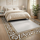 Brown Tan Geometric Border Area Rug