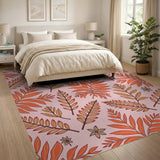 Pink Orange Fern Leaf Area Rug