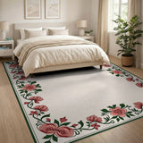 Pink Rose Vine Floral Border Area Rug