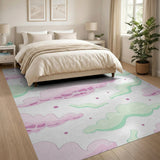 Whimsical Pink Green Cartoon Cloud Area Rug