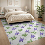 Purple Orchid Flower and Leaf Pattern Area Rug