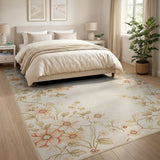 Cream Peach Floral Border Area Rug
