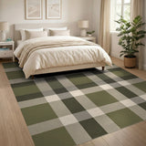 Rustic Olive Green Plaid Farmhouse Rug
