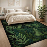 ODIKA Dark Green Fern Botanical Washable Low Pile Area Rug