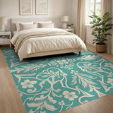 Elegant Teal Floral Vintage Area Rug
