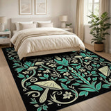 Teal Mushroom Botanical Area Rug
