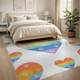 Kids Cartoon Rainbow Paw Heart Kids Area Rug
