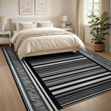 Black and White Distressed Black White Striped Area Rug