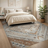 Beige Tan Geometric Heritage Tribal Rug