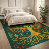 Golden Tree of Life Area Rug with Fiery Leaves
