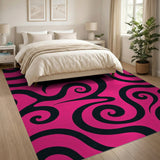 Pink Vibrant Pink Black Swirl Abstract Area Rug
