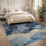 Blue Teal Layered Wave Area Rug