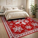 Festive Red Snowflake Ornate Area Rug