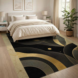 Black Gold Abstract Wave Area Rug