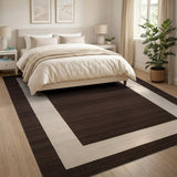 Dark Brown Geometric Border Area Rug