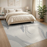 Beige Abstract Grey Leaf Area Rug
