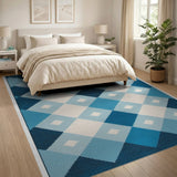 Blue and Teal Blue Diamond Geometric Area Rug