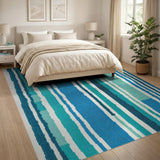 Vertical Blue Teal Stripe Geometric Rug