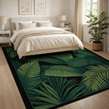 Green Lush Green Palm Leaf Area Rug on Black