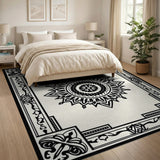 Black and White Ornate Black White Mandala Persian Rug