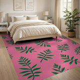Vibrant Pink Fern Leaf Area Rug
