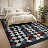 Black Teal Red Geometric Diamond Area Rug