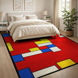 Bold Red Geometric Multi-Color Area Rug