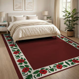 Vintage Red Poppy Floral Border Rug