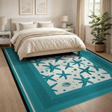 Blue and Teal Teal Starfish Seashell Coastal Area Rug