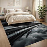 Swirling Black Feathers Storm Abstract Area Rug