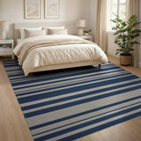 Navy and Ivory Striped Coastal Area Rug