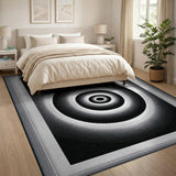 Hypnotic Halftone Concentric Circles Black White Rug